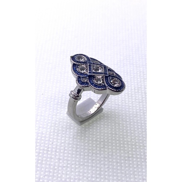 Size 7 Imitation Silver Blue Sapphire Cubic Zirconia CZ Cluster Ring - Picture 5 of 10